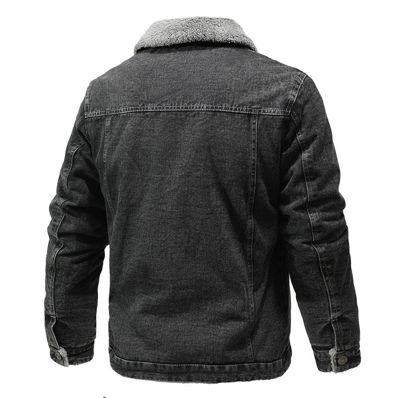 Men's Sherpa-lined denim jacket with teddy lining and chest pocket Chichicherry