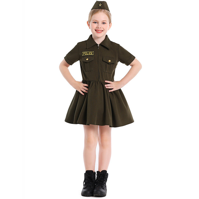 Girl Police Costume Dress with Skirt and Hat Chichicherry