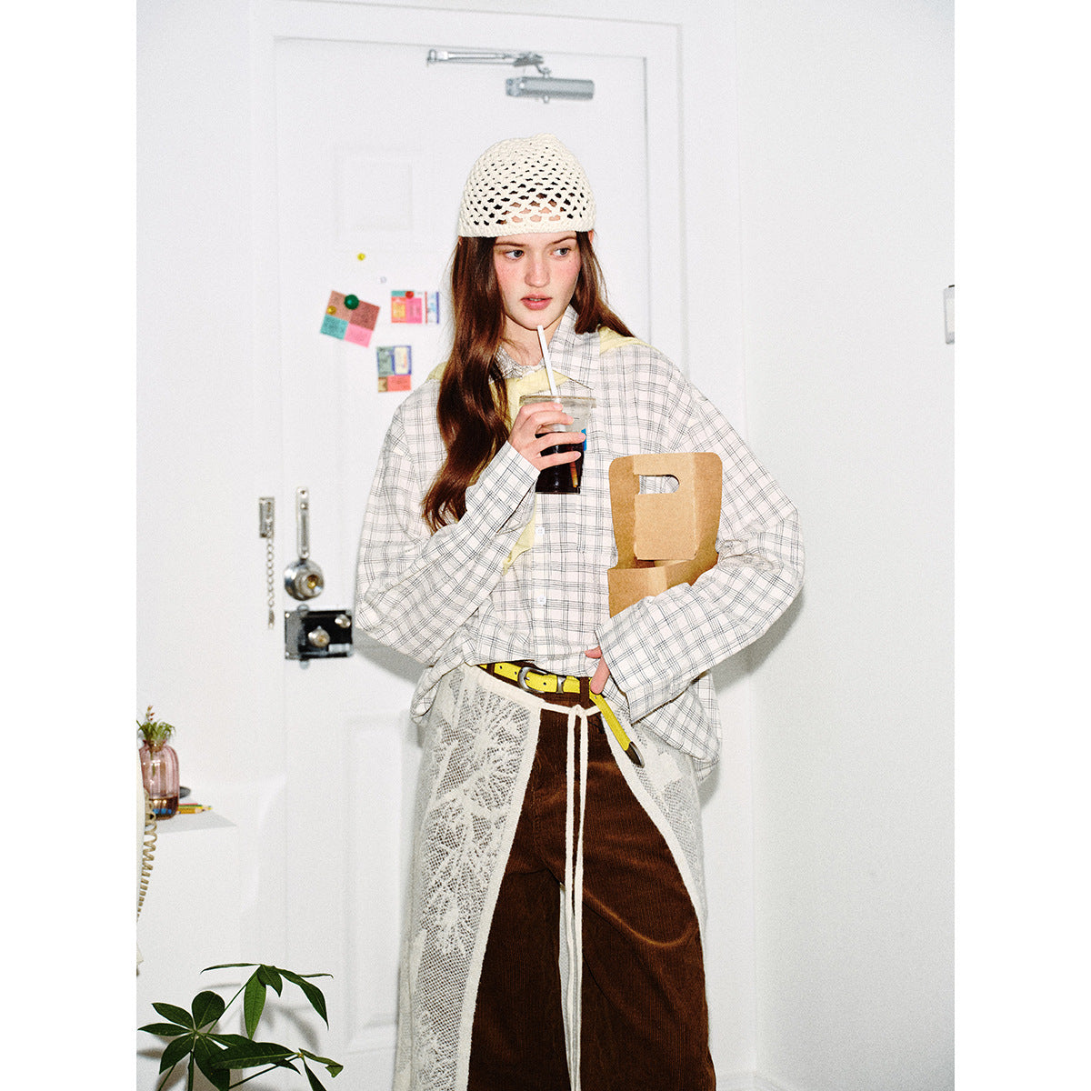 Women's Oversized Shirt made of Linen-Cotton Mix with fine checked pattern Chichicherry