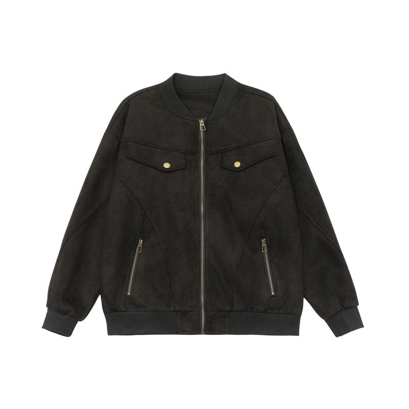 Unisex short jacket in vintage suede look with chest flaps, zip pockets and ribbed cuffs Chichicherry