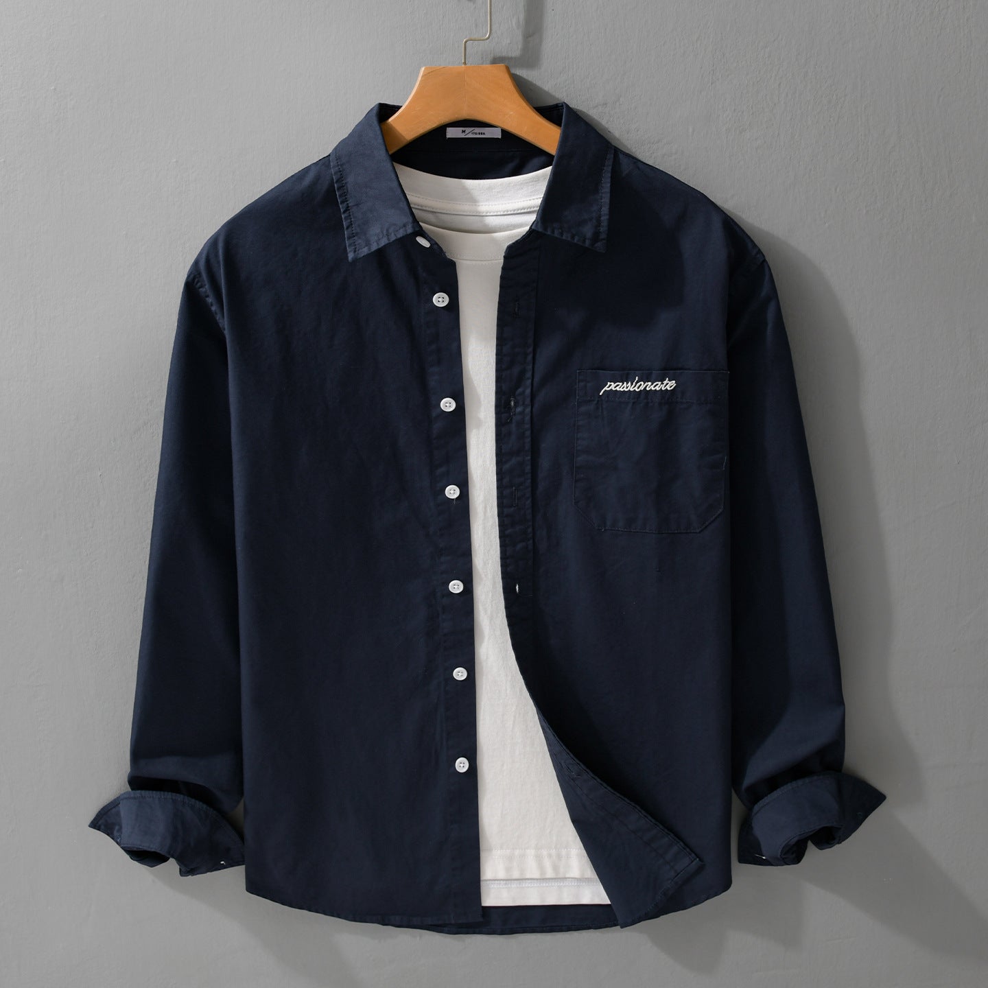 Men's Relaxed-Fit Cotton Overshirt with Embroidery on Chest Pocket Chichicherry
