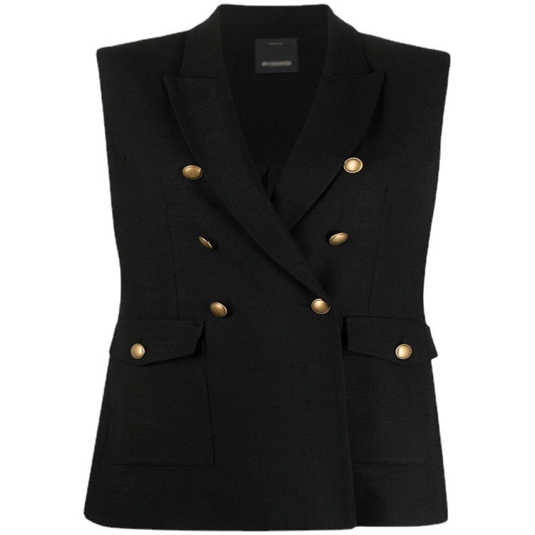 Women's double-breasted sleeveless blazer vest with distinctive decorative round buttons Chichicherry