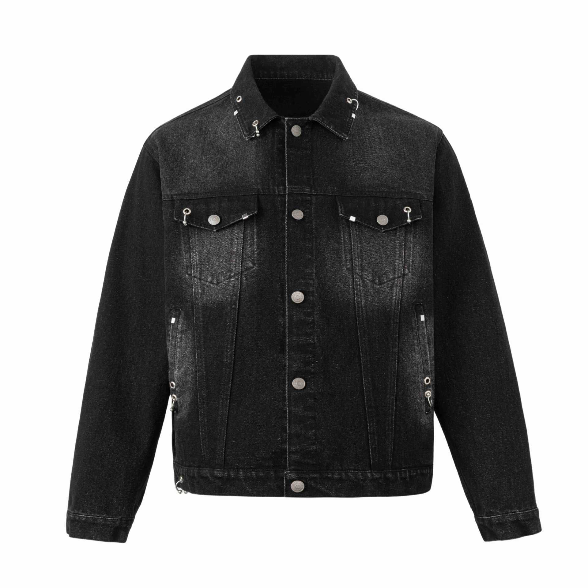 Men's denim jacket with eyelet details, utility seams, and adjustable hem Chichicherry