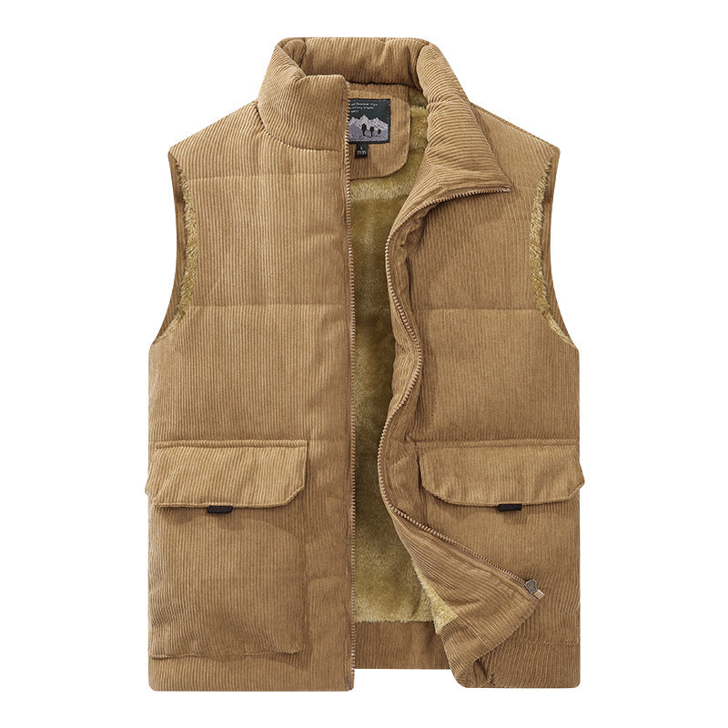 Men's cord utility quilted vest with teddy lining, high stand-up collar and patch flap pockets Chichicherry