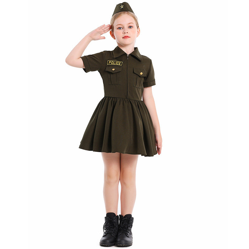 Girl Police Costume Dress with Skirt and Hat Chichicherry