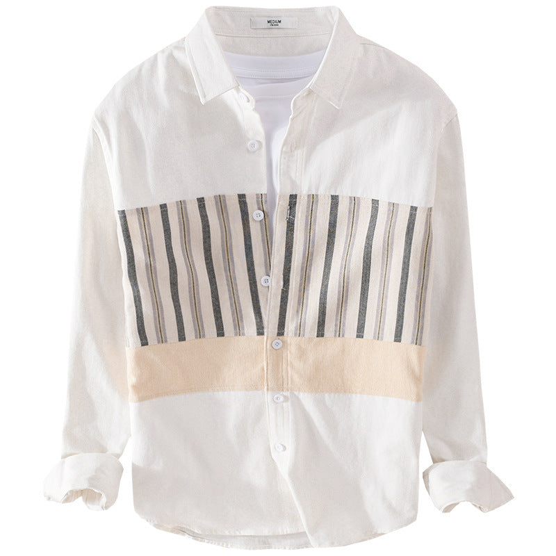 Men's Lightweight Cotton Overshirt with Woven Stripe Panels and Kent Collar Chichicherry