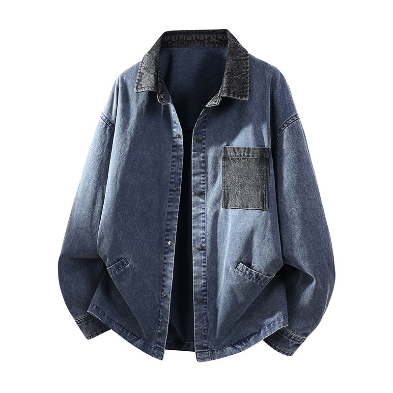 Men's loose-fitting denim shirt jacket with boxy shape and side pockets Chichicherry