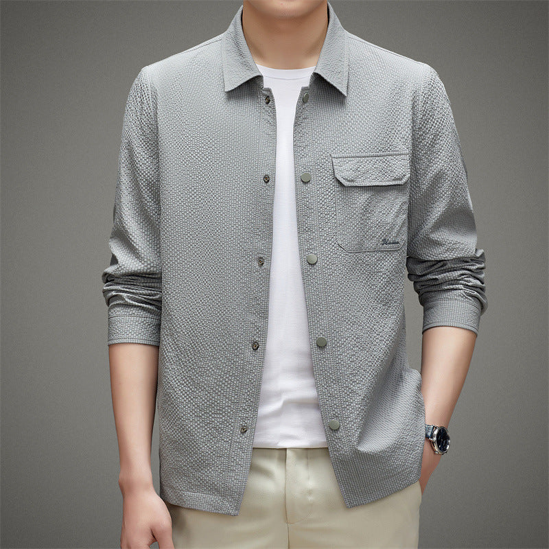 Men's Casual Structured Overshirt with Chest Pocket and Button Placket Chichicherry