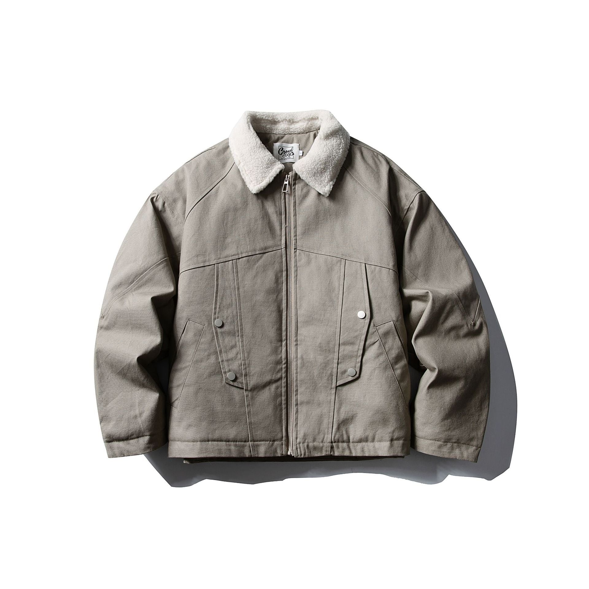 Unisex Short Canvas Field Blouson with Teddy Collar and Two-Way Zipper Chichicherry