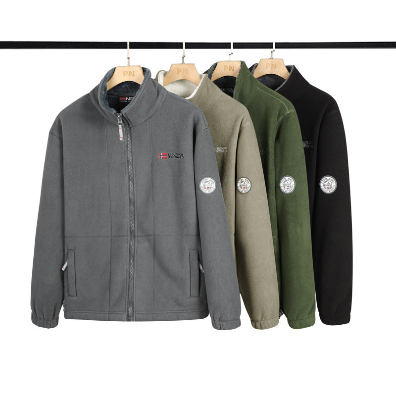 Men's Warm Fleece Jacket with Teddy Collar, Full-Length Zipper and Utility Pockets Chichicherry