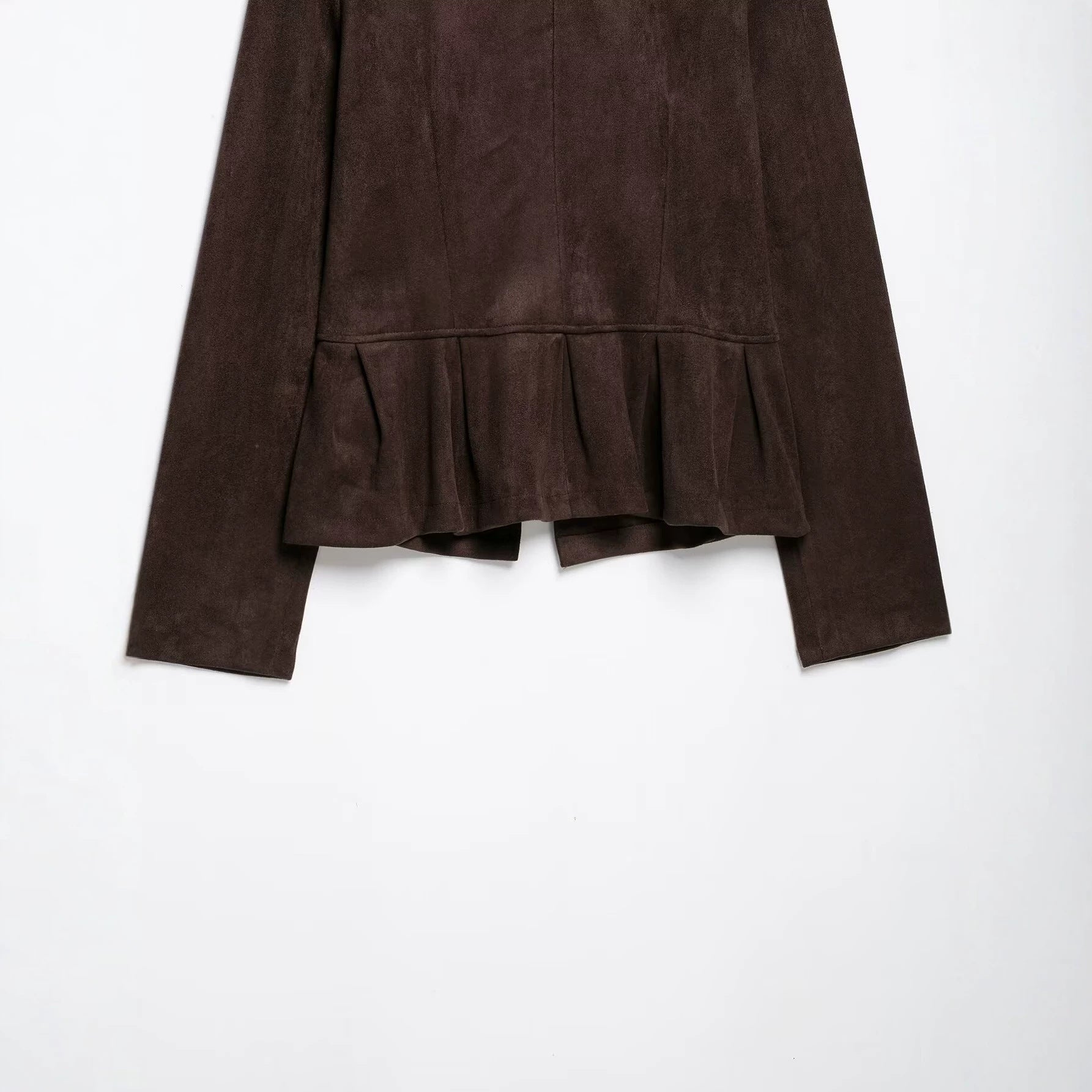 Ladies tailored jacket in musketeer style made of suede look with decorative button placket and shoulder straps Chichicherry