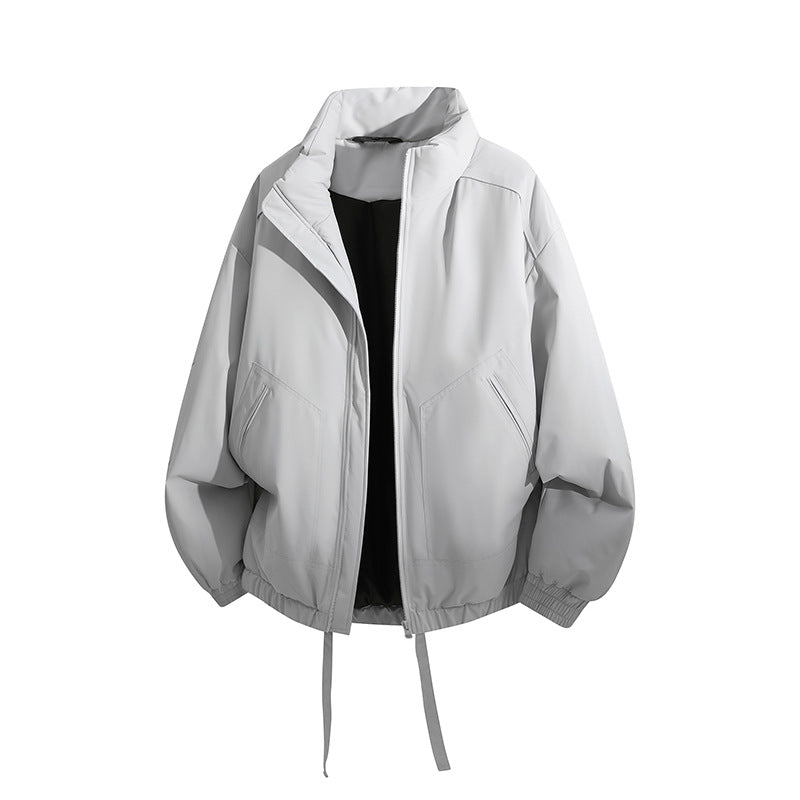 Men's Oversized Windbreaker Bomber Jacket with Drawstring and Stand-Up Collar Chichicherry