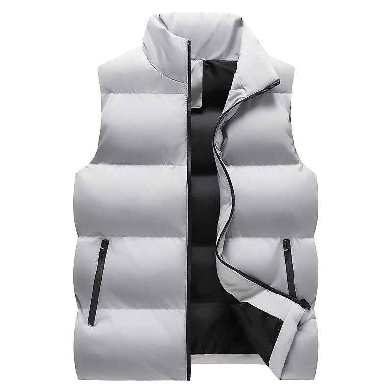 Men's Minimalist Outdoor Padded Vest with Wide Block Quilting, Insulated Padding, and Concealed Zipper Pockets Chichicherry