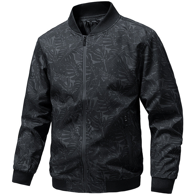 Men's Lightweight Printed Bomber Jacket with Full Zip, Ribbed Collar & Zip Pockets Chichicherry