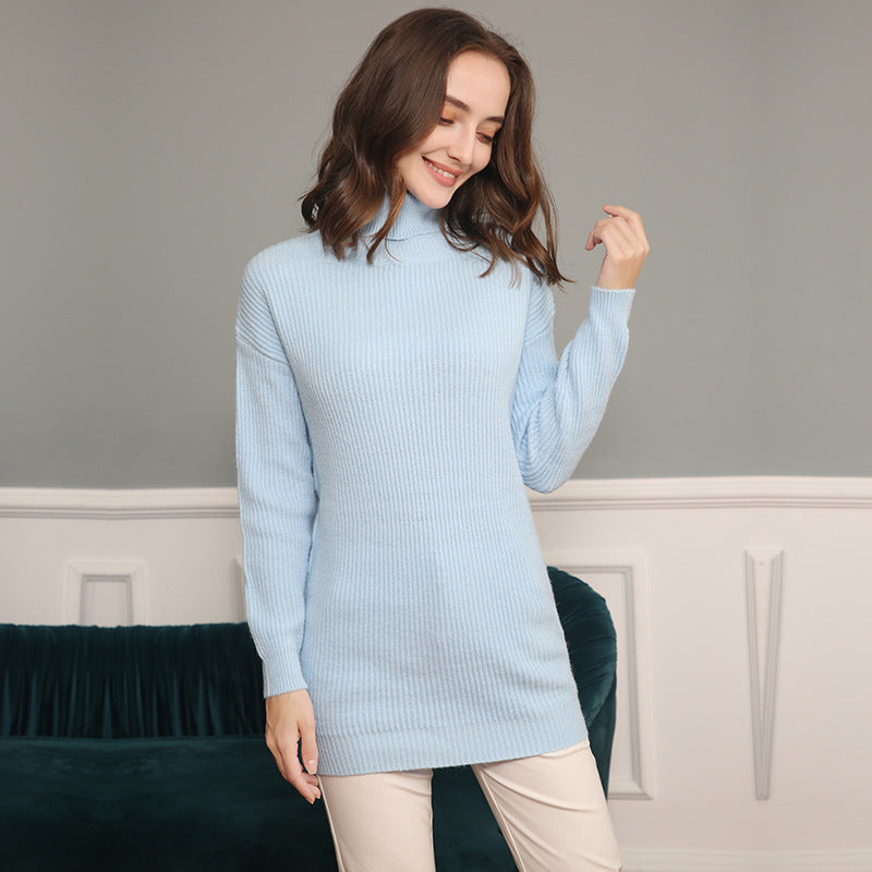 Women's Long Ribbed Turtleneck Sweater in Oversized Fit Chichicherry