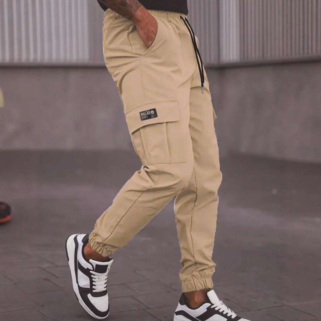 Men's Modern Cargo Jogging Pants with Elastic Waistband, Drawstring & Flap Pockets Chichicherry