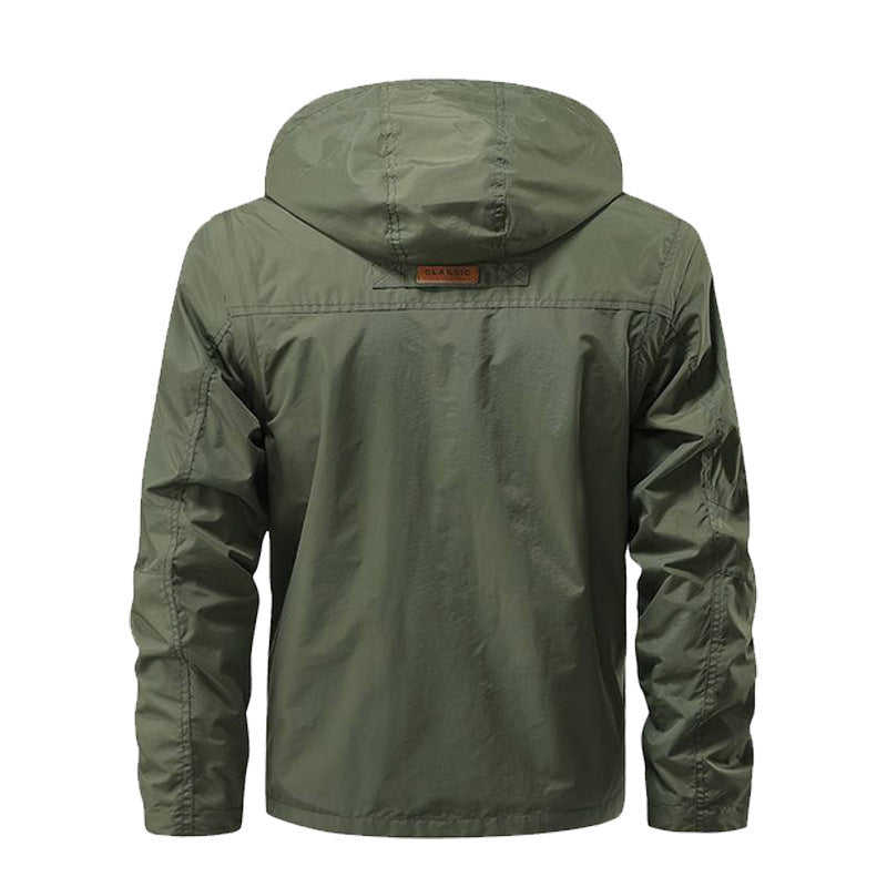 Men's multifunctional field jacket with hood, water-repellent shell, and organizer pockets Chichicherry