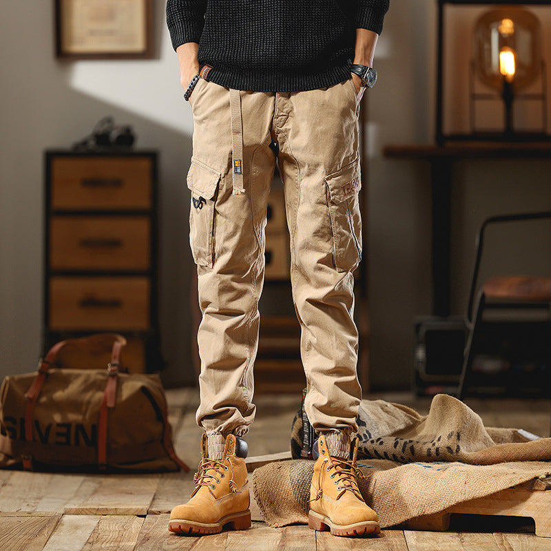Men's Cargo Jogger Pants with Multi-Pockets and Elastic Hem Chichicherry
