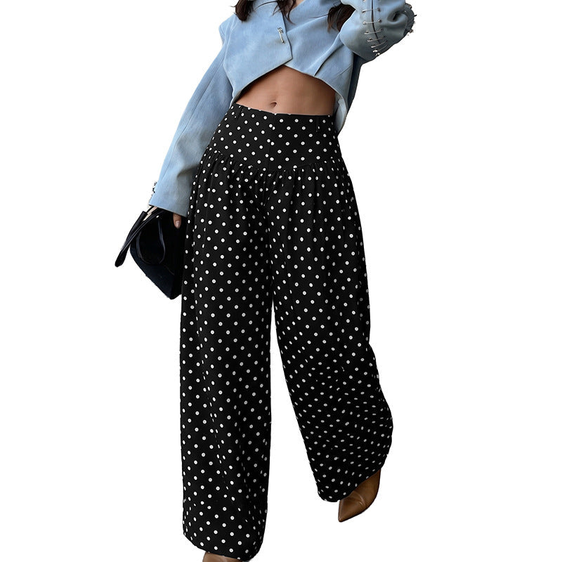 Women's High-Waist Palazzo Pants with Wide Leg and Polka Dot Print Chichicherry