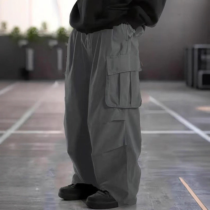 Men's Oversized Baggy Cargo Pants in Urban Utility Style with Elastic Drawstring Waistband and Multiple Flap Pockets Chichicherry