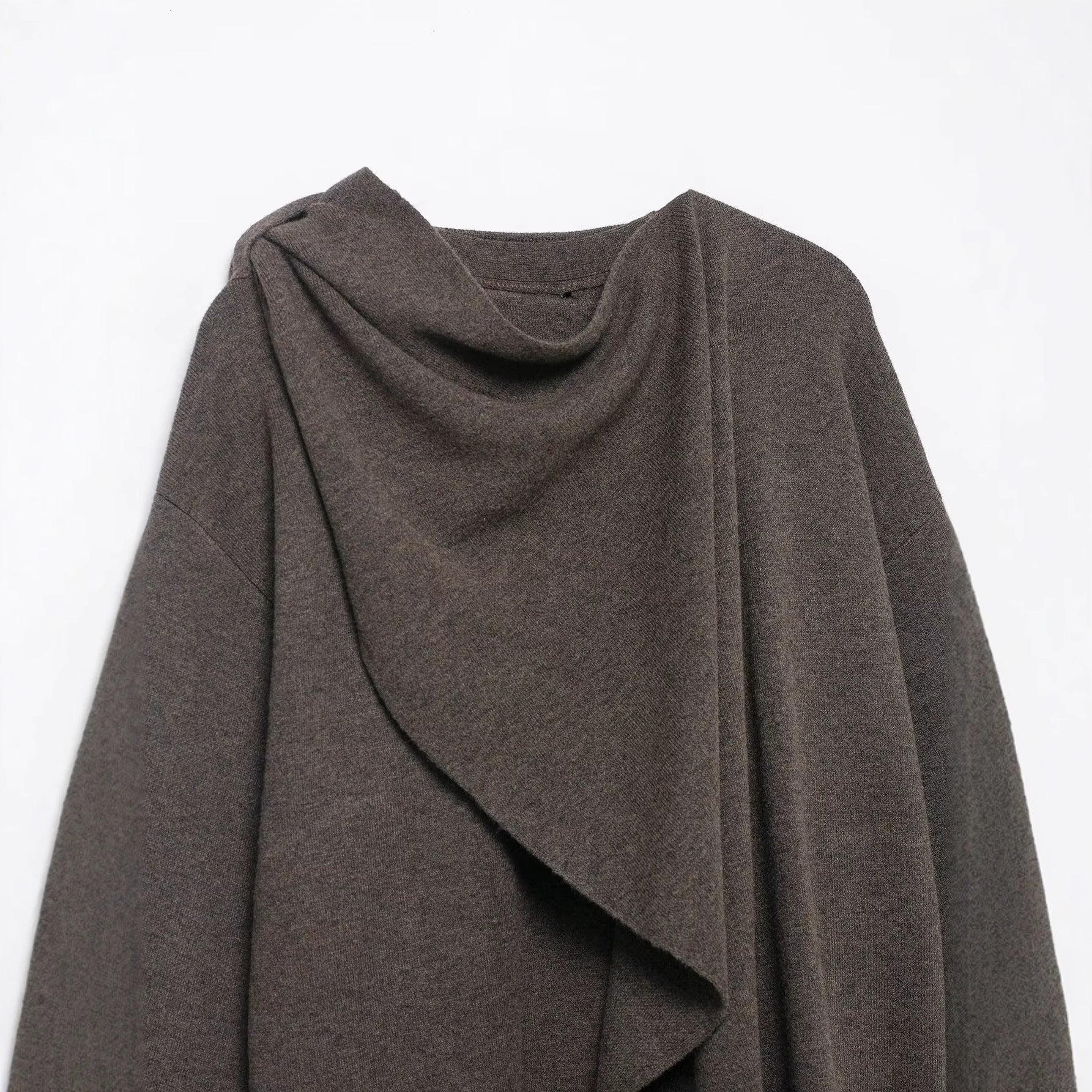 Women's Draped Oversized Cardigan with Hooded Collar and Wide Sleeves Chichicherry