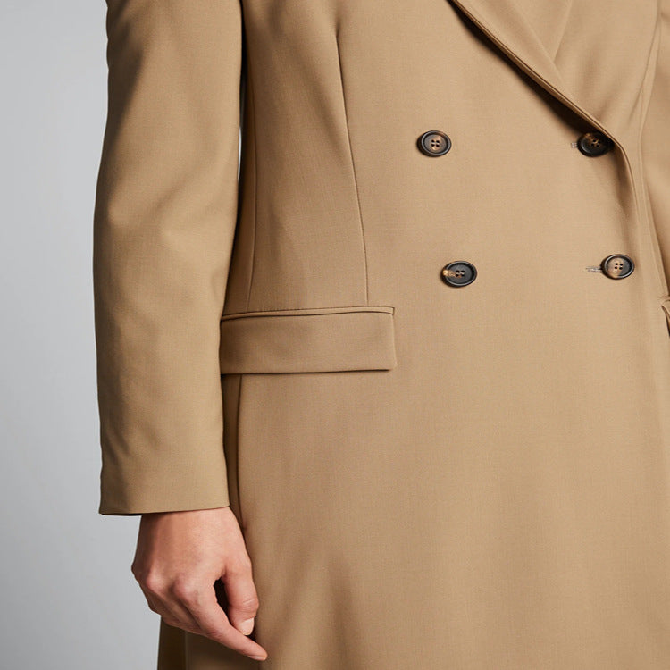 Women's Maxi Long Single-Breasted Long Coat in Minimalist Trench Style with Soft Draping Chichicherry