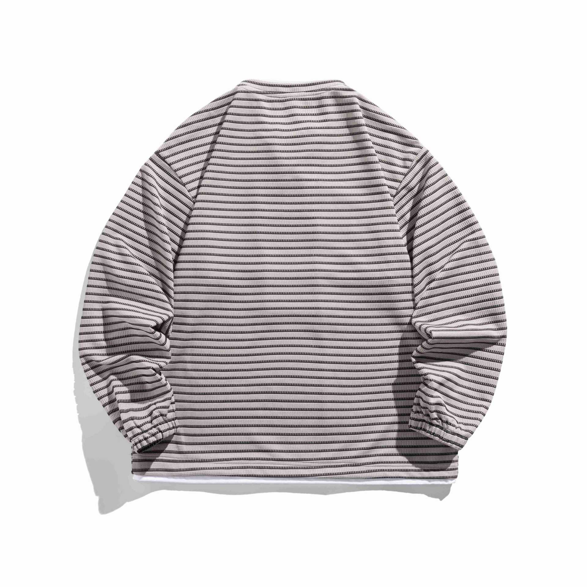 Unisex Striped Waffle Knit Pullover with Lace-up Closure and Raglan Sleeves Chichicherry