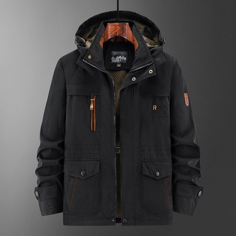 Men's Weatherproof Utility Field Jacket with Hood, Mesh Lining and Multi-Function Pockets Chichicherry