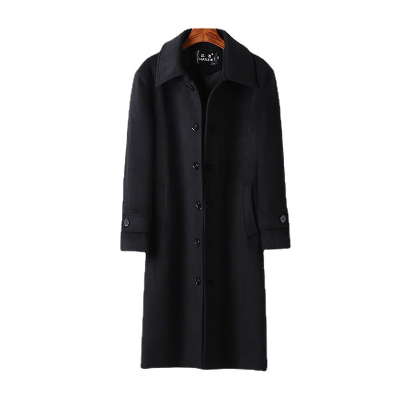 Men's tailored maxi long wool blend coat with tie belt and Kent collar Chichicherry