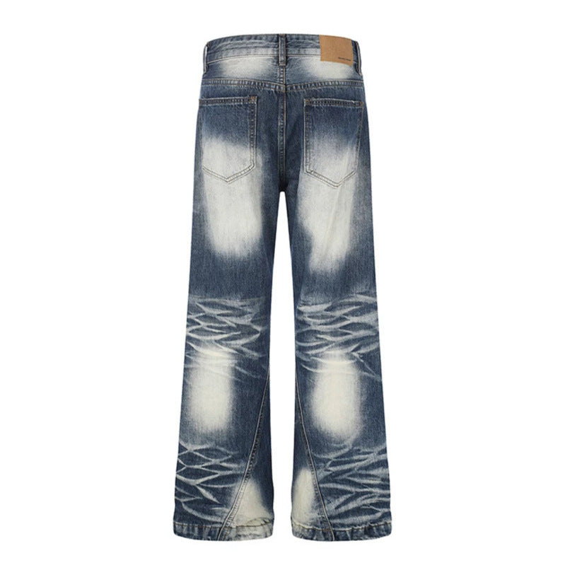 Women High-Waisted Wide Flare Jeans with Used Wash and Studded Trim Chichicherry