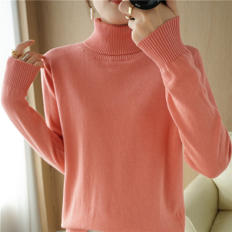 Women Minimalist Fine Knit Roll Neck with High Rib Collar and Slim Fit Chichicherry