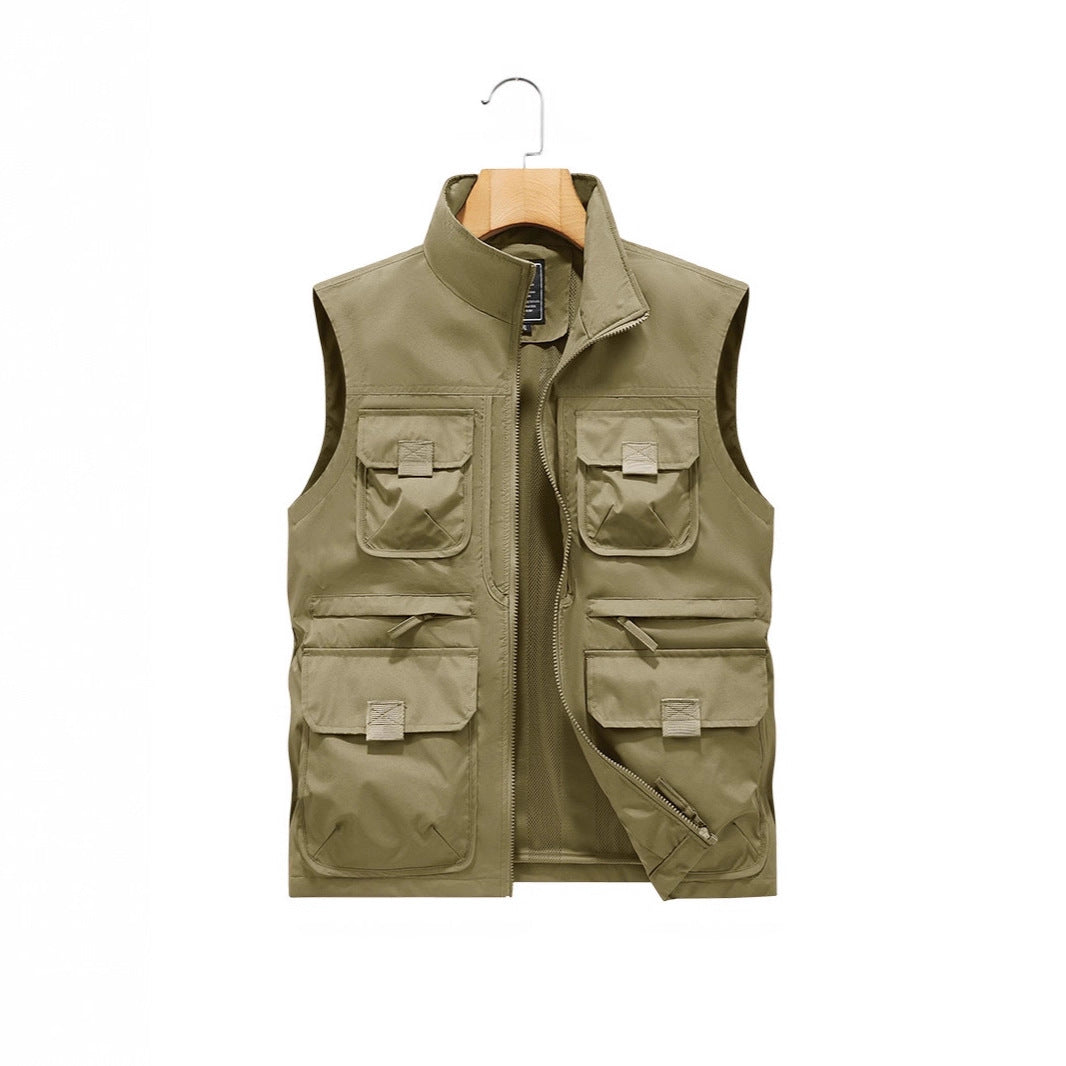 Men's photographer and outdoor utility vest with many multifunctional pockets and continuous zipper Chichicherry