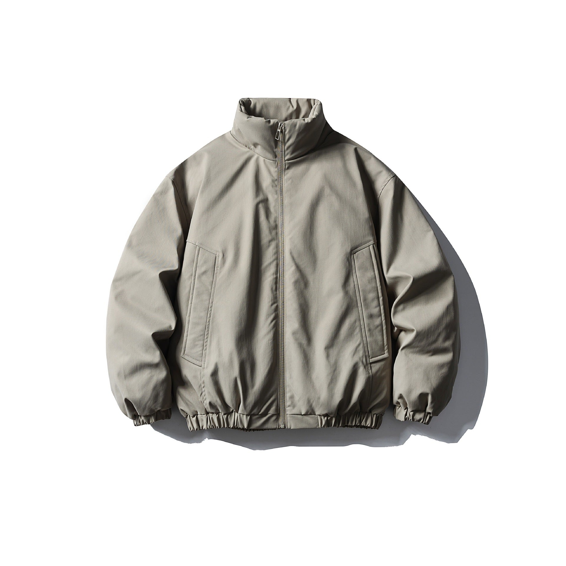 Men's Boxy Short Parka with High Stand Collar, Elastic Hem and Applied Front Pockets Chichicherry