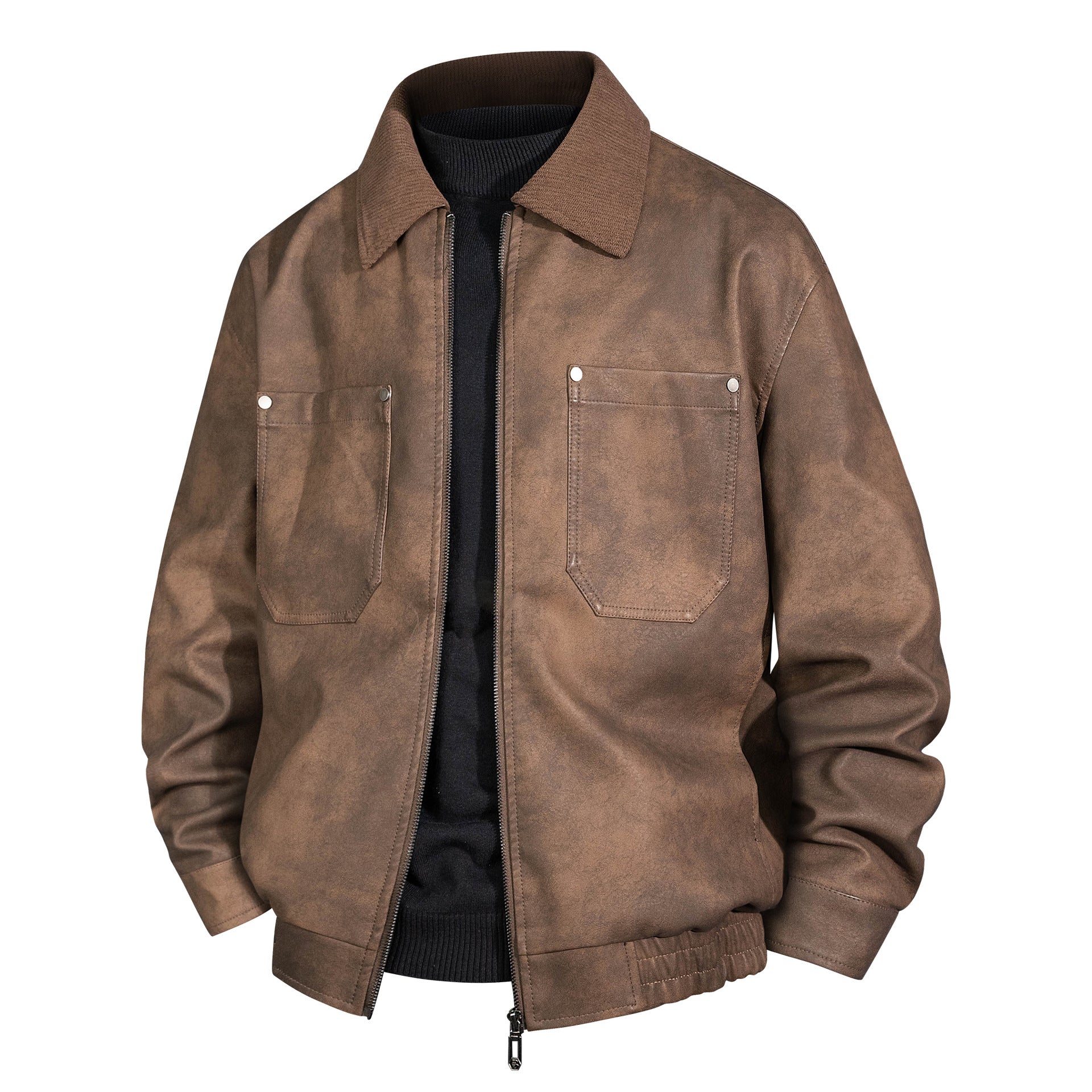 Men's short jacket made of faux suede with ribbed collar and patch breast pockets Chichicherry