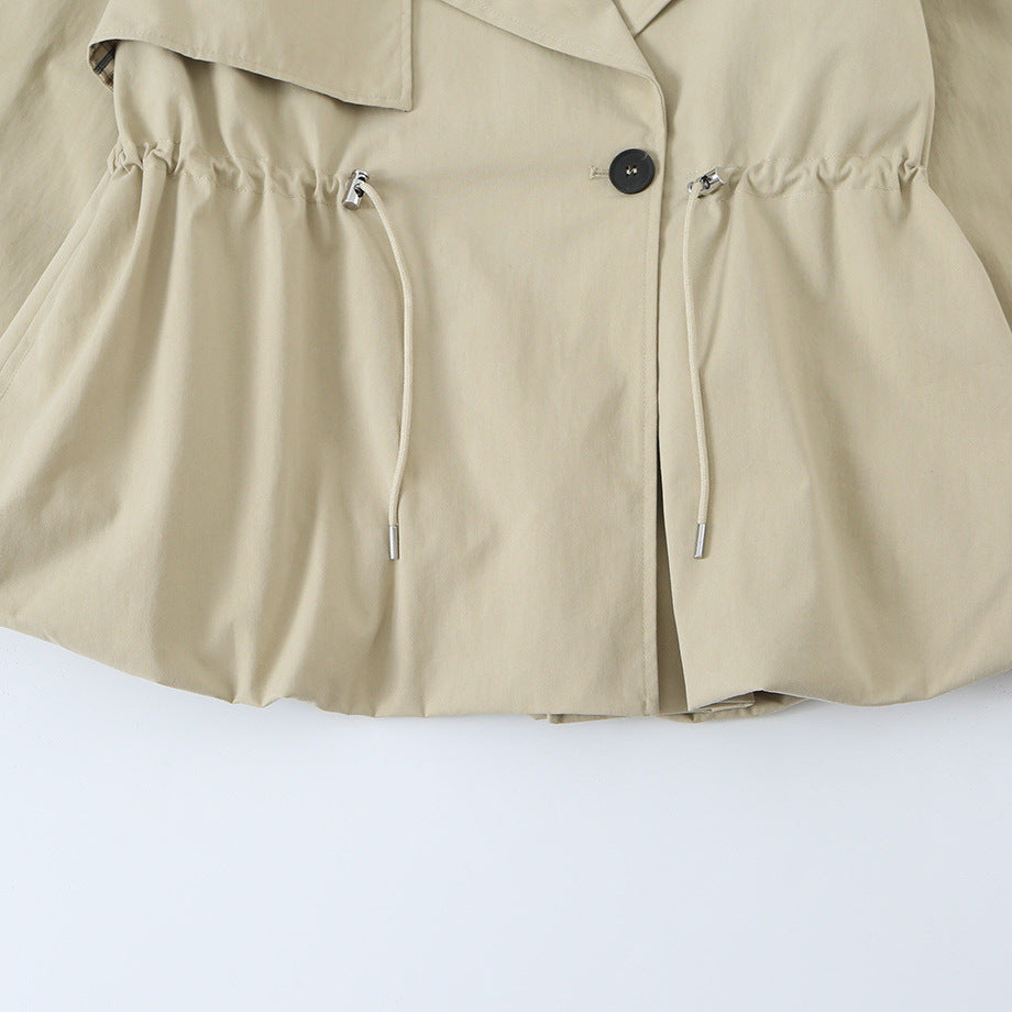 Women's short trench-style jacket with adjustable drawstring and eye-catching lapel Chichicherry