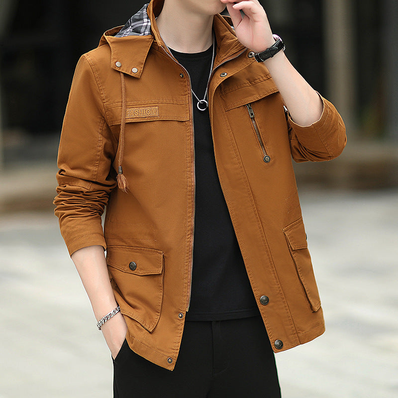 Men's lightweight canvas parka in field style with hood and multifunctional pockets Chichicherry