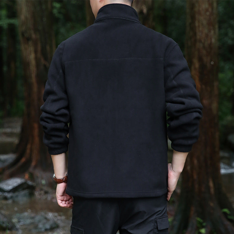 Men's Thermal Microfleece Outdoor Jacket with Stand-Up Collar, Waterproof Chest Zip Pocket Chichicherry