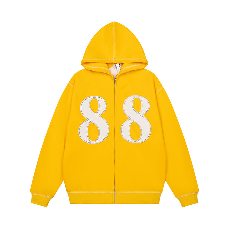 Unisex Oversize Hoodie Jacket with Full Zip and Number Applications Chichicherry