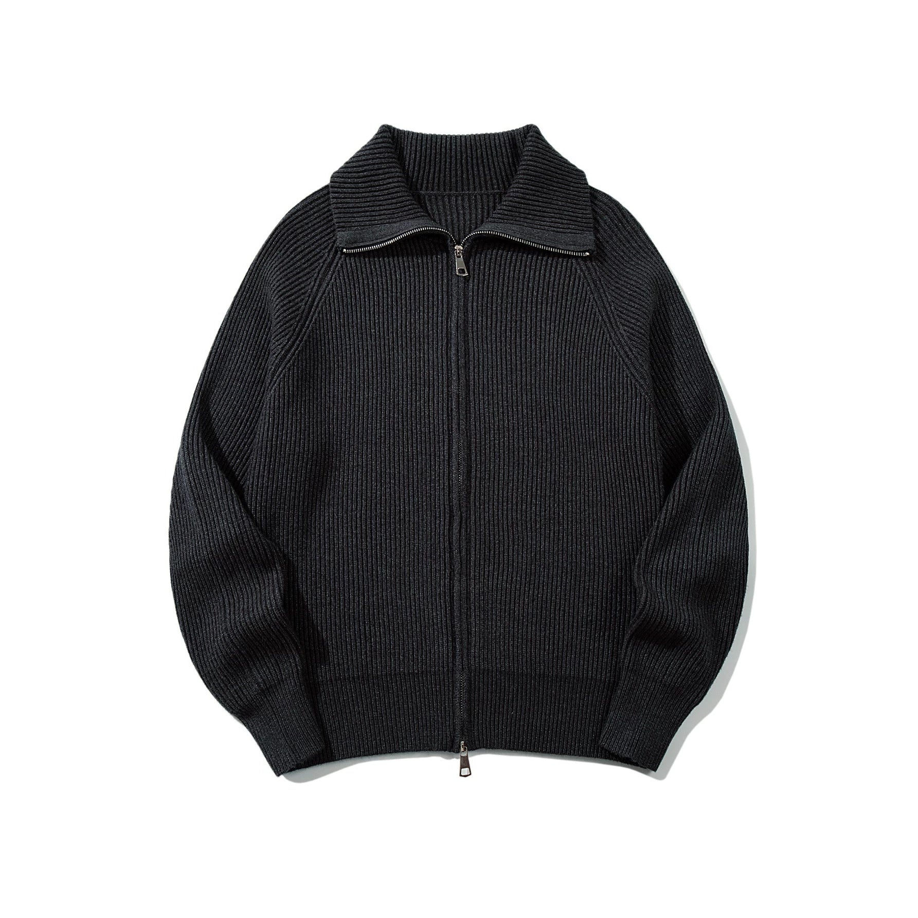 Women's Ribbed Knit Zip Jacket with High Stand-Up Collar, Raglan Sleeves, and Boxy Cut Chichicherry