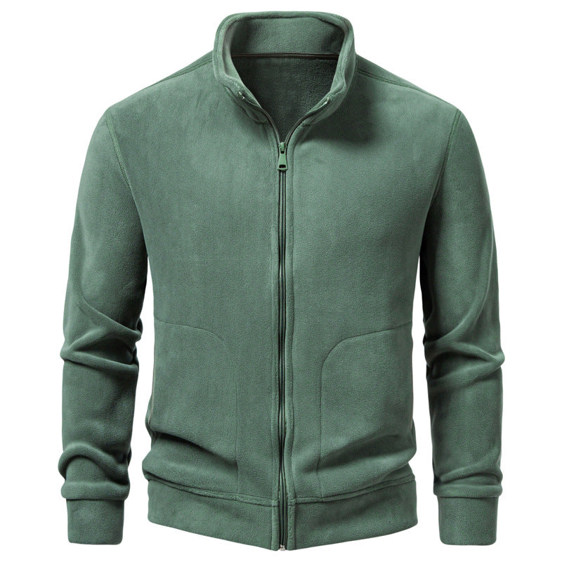 Men's Slim-Fit Fleece Jacket with Stand-Up Collar, Full-Length Zipper and Pockets Chichicherry