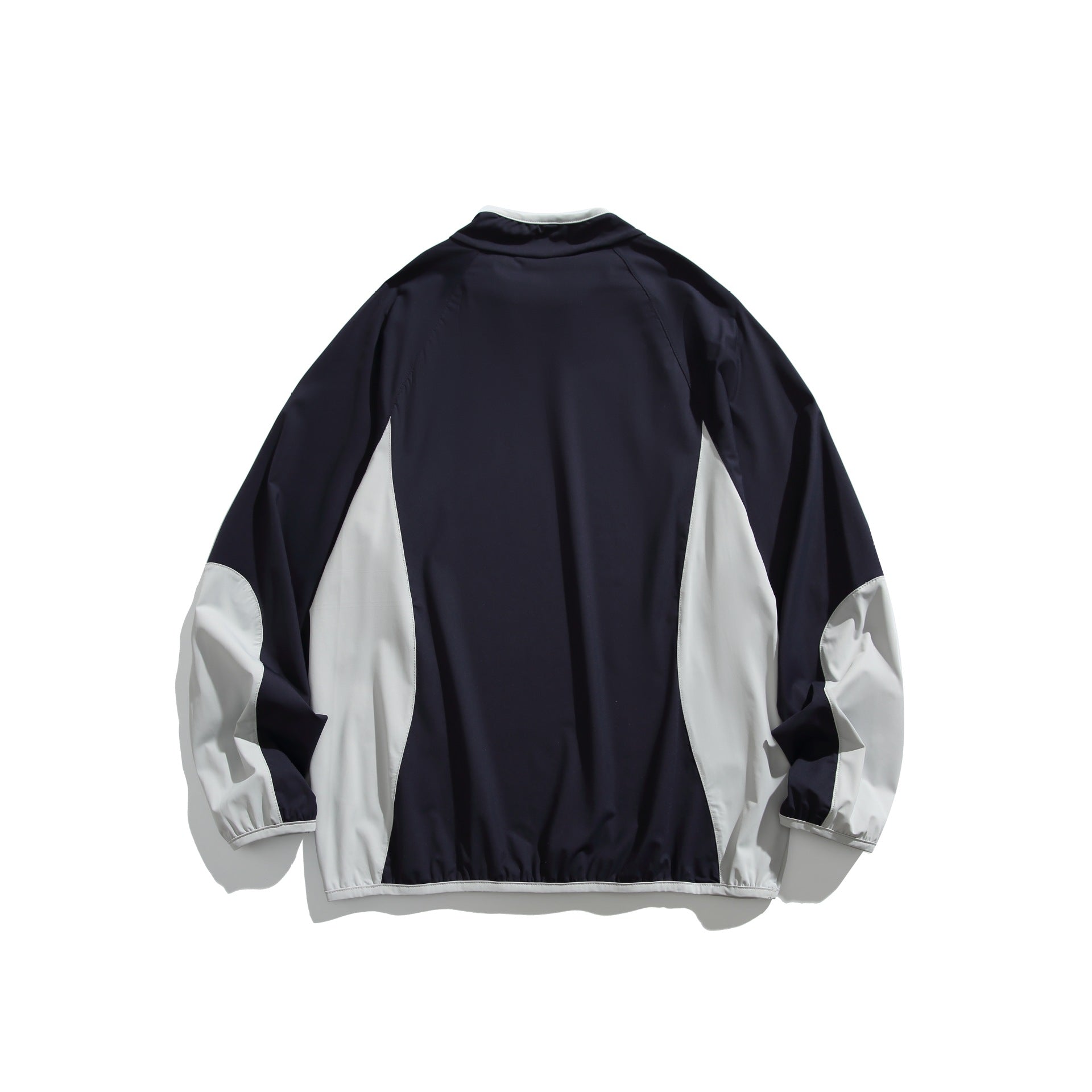 Unisex Oversize Windbreaker Pullover with Stand-up Collar and Contrast Panels Chichicherry