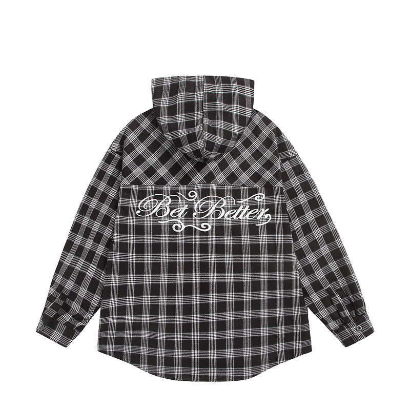 Unisex Checkered Flannel Hoodie Overshirt with Logo Embroidery and Oversize Cut Chichicherry