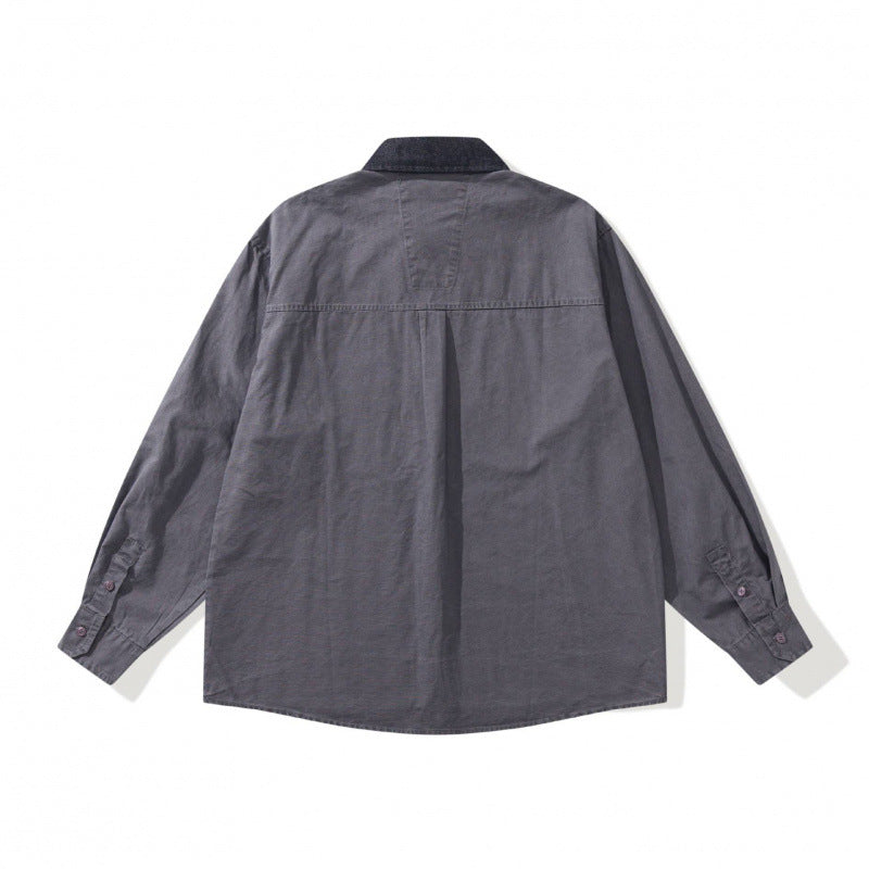 Men's Oversized Shirt Jacket with Cord Collar, Chest Pocket and Stud Detail Chichicherry