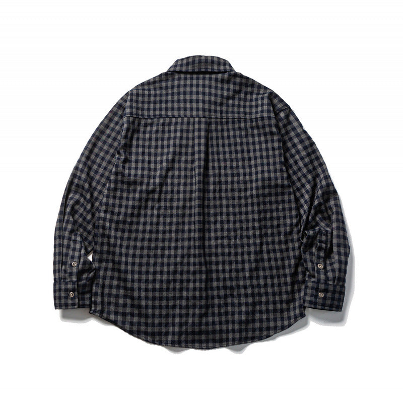 Unisex Oversize Check Flannel Shirt with Shirt Collar, Button Front and Rounded Hem Chichicherry