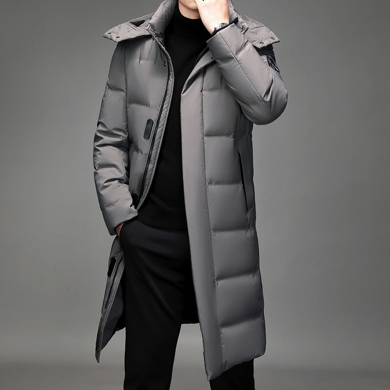 Men's Maxi-Length Thermal Quilted Coat with High Collar and Concealed Front Chichicherry