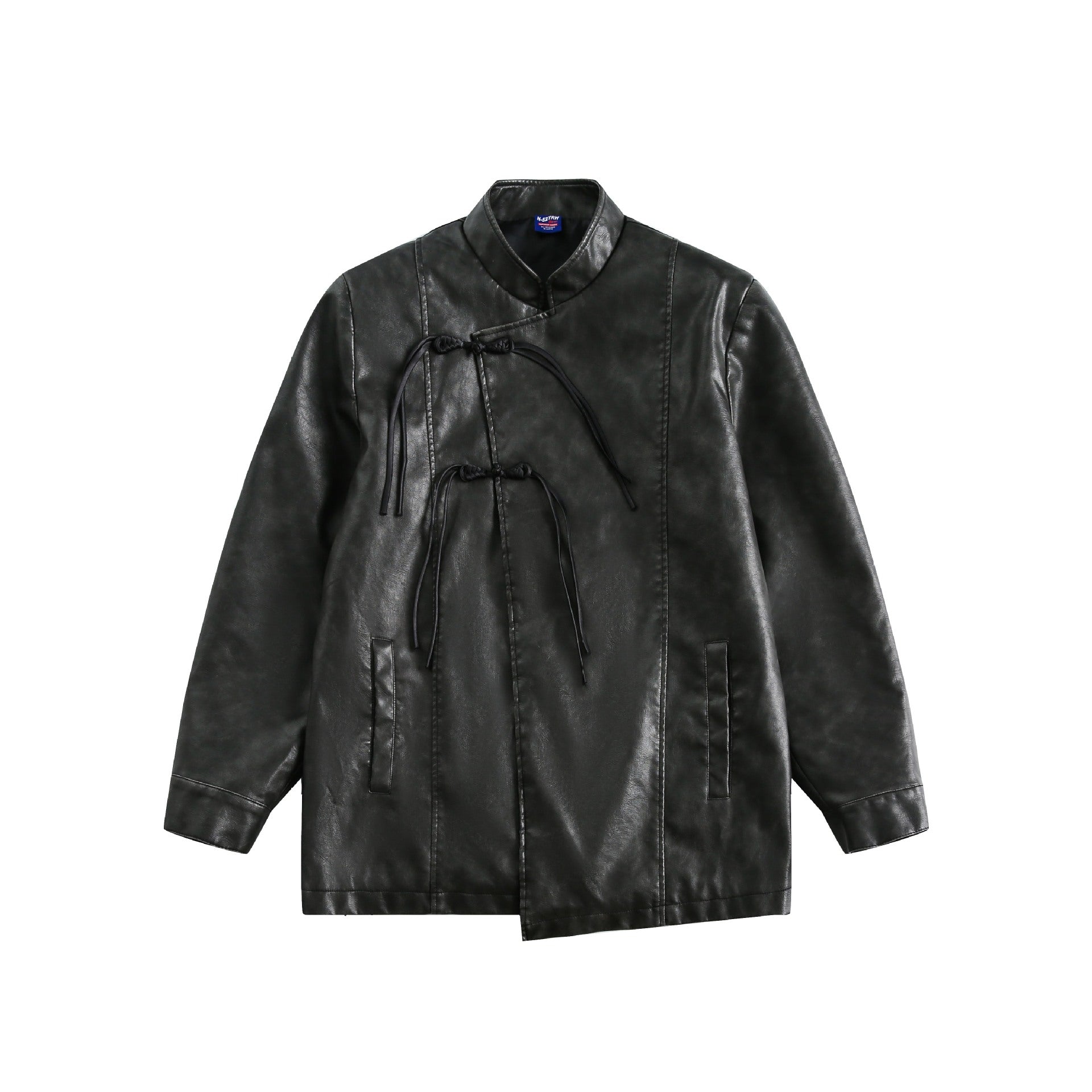 Men's Short Leather Look Coat in Vintage Style with Chinese Knot Closures Chichicherry