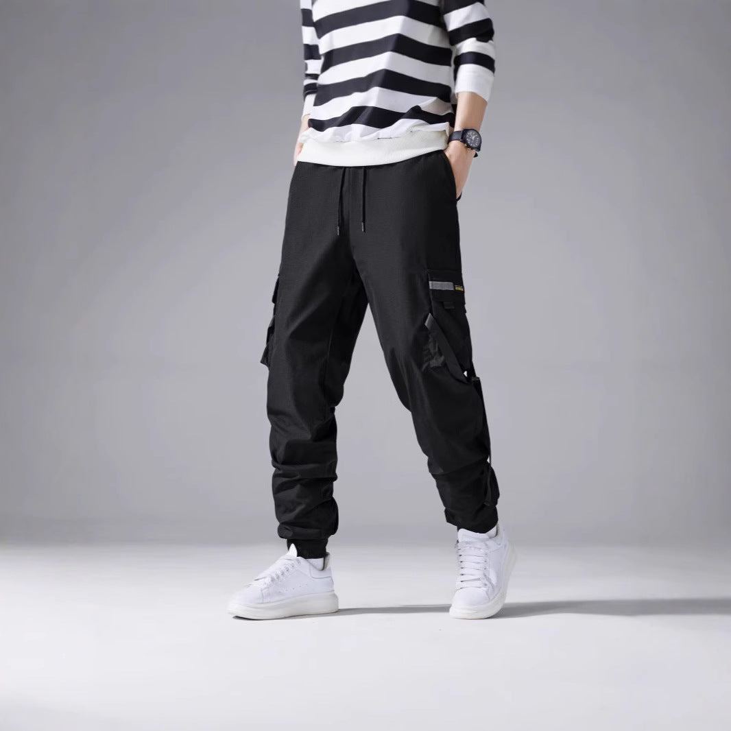 Men's tapered utility cargo pants in jogger style with multiple pockets, drawstring & elastic ankle cuffs Chichicherry