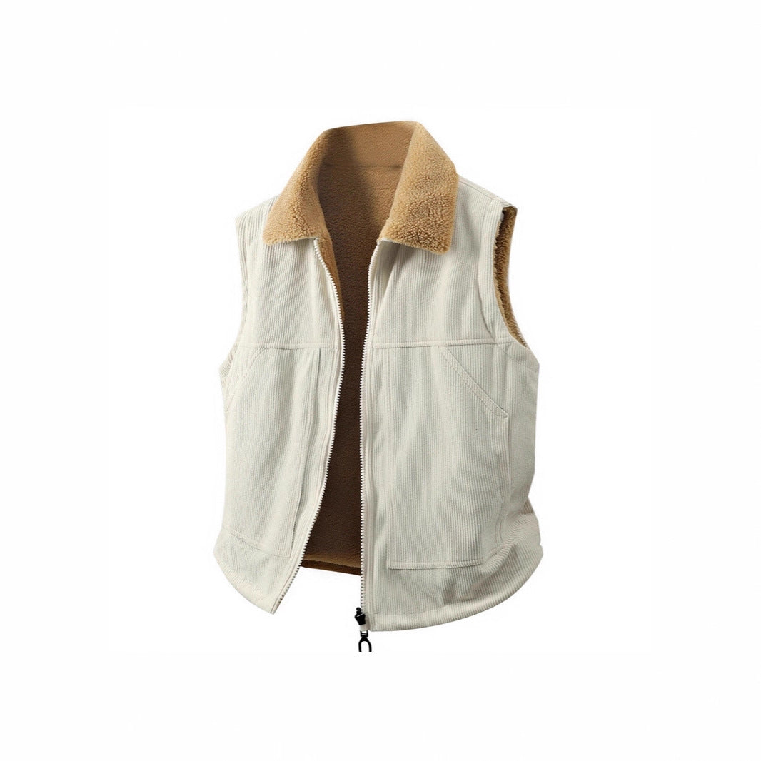 Women's Sleeveless Teddy Fleece Vest with Stand Collar and Full-Length Zipper Chichicherry