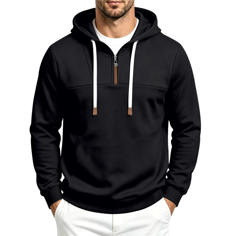 Men's Modern Half-Zip Hoodie made of French Terry with decorative tab and drawstring Chichicherry