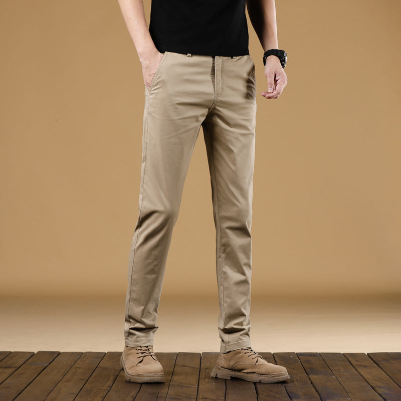 Men's Slim-Fit Cotton Chino Pants with Elastic Waistband and Straight Leg Chichicherry